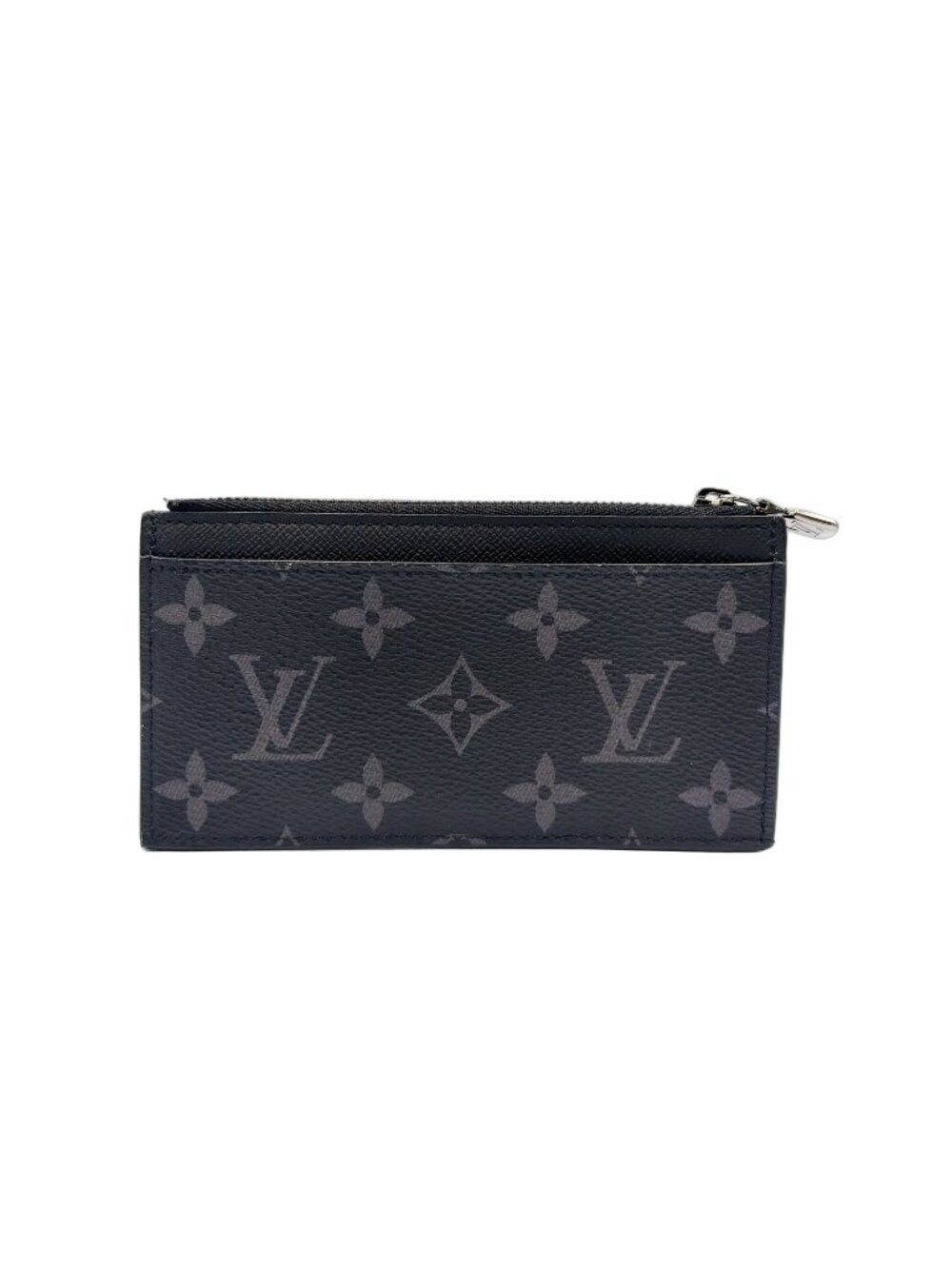 Louis Vuitton Monogram Eclipse Taiga Coin Card Holder Black Wallet Silver
